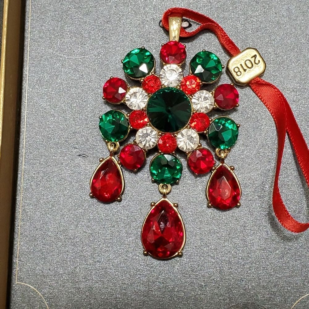 Monet gold tone red and green ornament